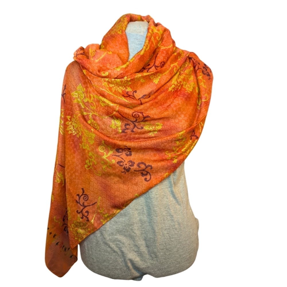 Gorgeous salmon & gold lightweight scarf EUC
